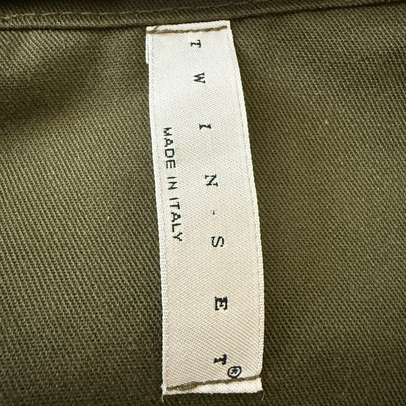 TWINSET 100% Cotton Olive Military Green Zip Jacket Eagle Embroidered Size M - Picture 8 of 12